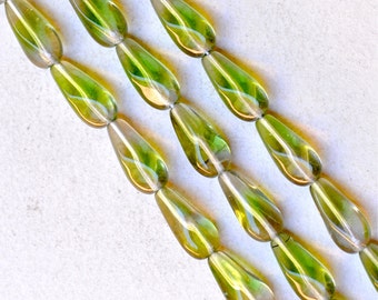 Twisted Teardrop Czech Glass Beads - Teardrop Glass Beads - Various Bicolors - 16mm x 8mm - Qty 15