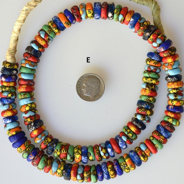 11-12mm African Recycled Glass Donut Beads - 11-12mm - Krobo Beads from Ghana - Various Colors - 22 Inch Strand