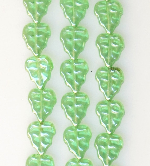 Small Fall Leaf Bead Flat Leaf Bead With Vertical Hole Czech Glass Leaf  Beads 10mm X 8mm Various Luster Colors Qty 24 