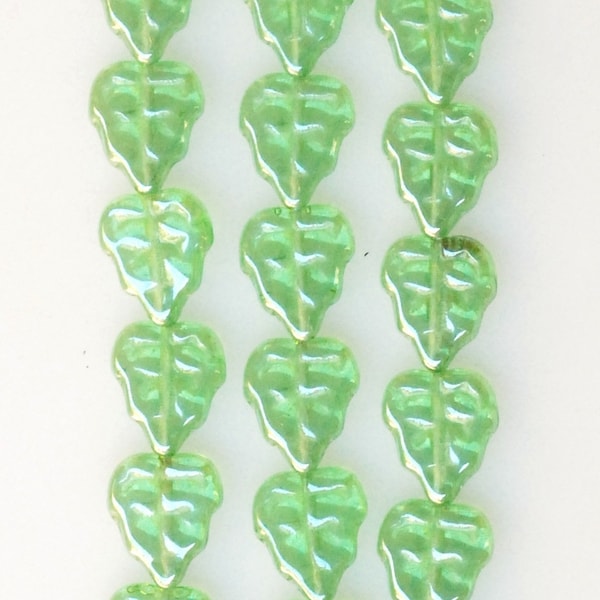 Small Fall Leaf Bead - Flat Leaf Bead with Vertical Hole - Czech Glass Leaf Beads - 10mm x 8mm - Various Luster Colors - Qty 24