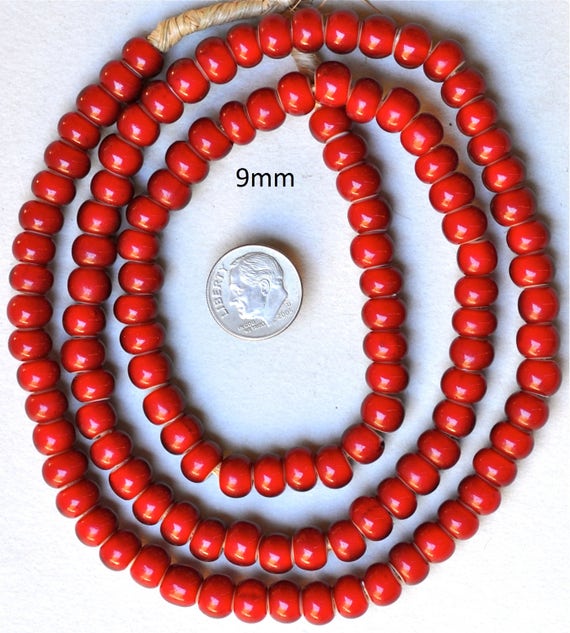 30 Inch Strand of Red White Hearts From the African Trade - 7mm or