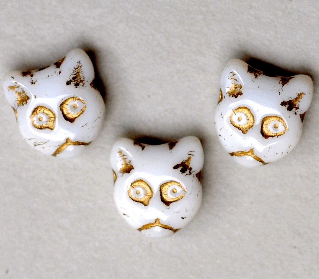 11mm Cat Bead Czech Glass Cat Beads Cat's Head Bead Etsy