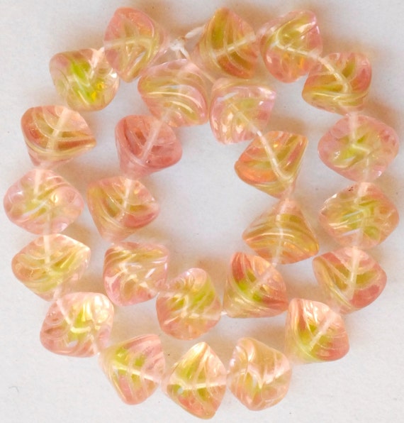 Large Shell Bead with Grooves - Czech Glass Shell Beads - 13mm x 14mm - Various Bicolors - Qty 10 or 25