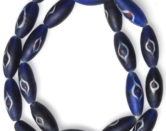 24 Inch Strand of Large Glass Cobalt Blue Eye Beads - Vintage African Trade Beads