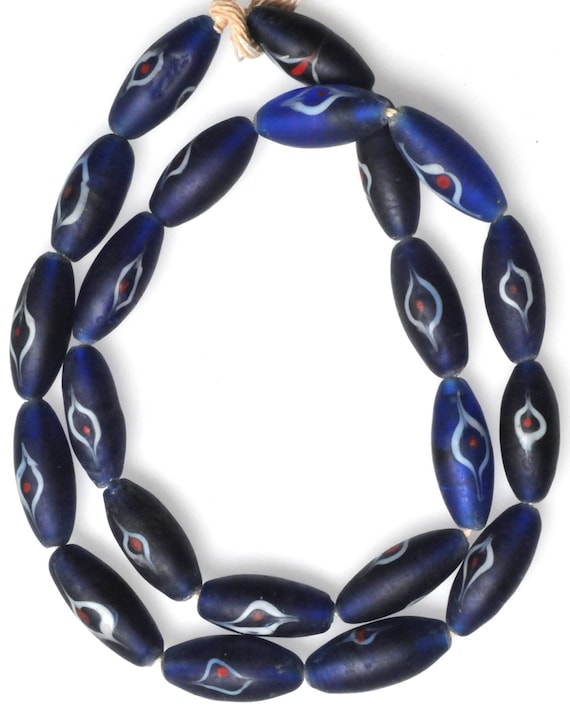 24 Inch Strand of Large Glass Cobalt Blue Eye Beads Vintage