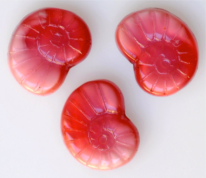 NEW COLORS Conch Shell Bead Czech Glass Shell Beads 17mm x 14mm Various Colors Qty 10 Rose/White