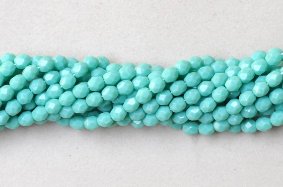 25 8mm Sky Blue Opal beads, opaque faceted round firepolished