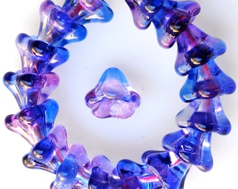 Large Two Tone Flower Cup Beads - Czech Glass Flower Beads - 11mm x 13mm - Various Siny Colors - Qty 24