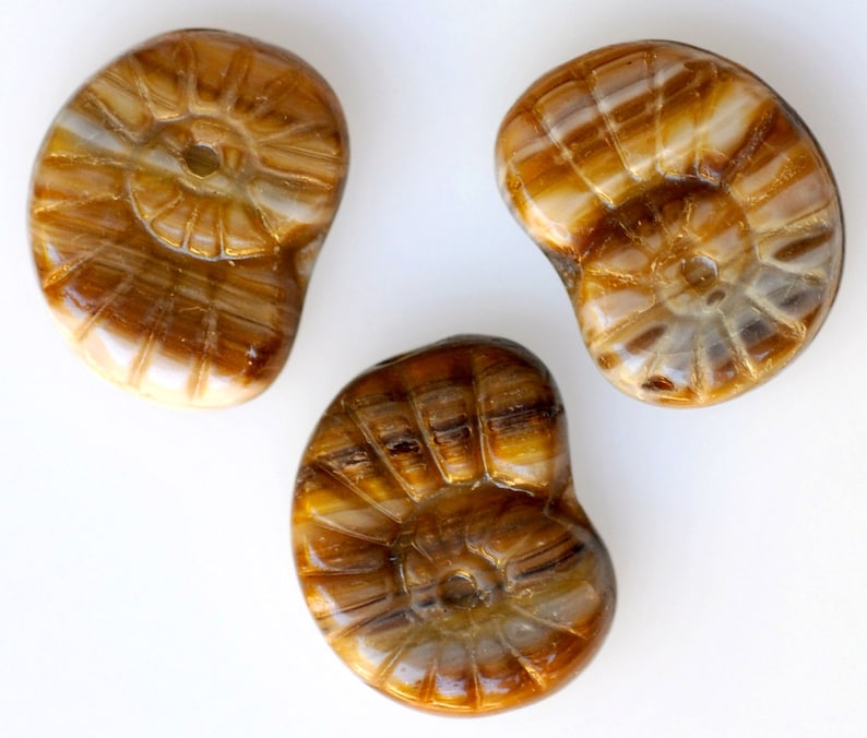 NEW COLORS Conch Shell Bead Czech Glass Shell Beads 17mm x 14mm Various Colors Qty 10 Brown Marble