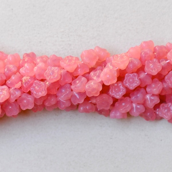 Daisy Flower Button Beads - Czech Glass Beads - Glass Flower Bell Beads - 6mm x 7mm - Various Colors - Qty 48