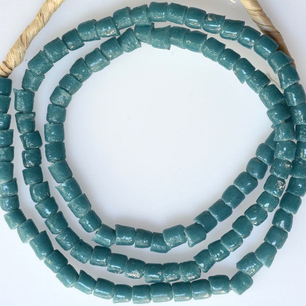 NEW Small Sized Teal Colored African Sand Cast Beads - Powder Glass Beads from West Africa - 25 Inch Strand