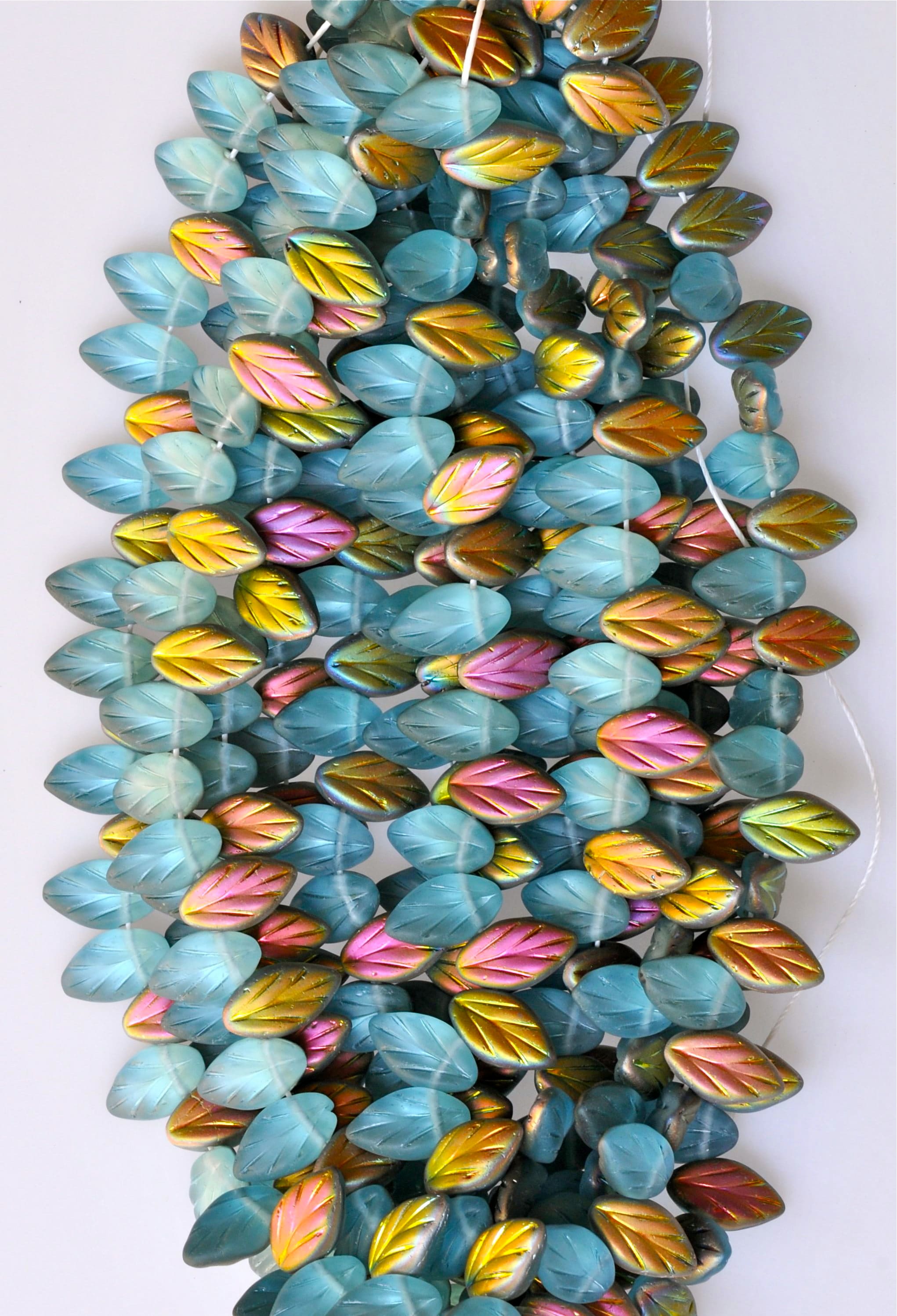 11mm X 7mm Small Leaf Bead - Czech Glass Leaf Beads - Top Hole Beads ...