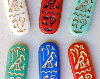 Czech Glass Eqyptian Cartouche Bead - 25mm x 10mm - Various Colors - Qty 4 or 10