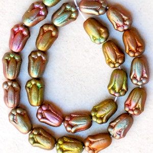 Tulip Flower Beads - Czech Glass Beads - Glass Flower Beads - 9mm x 7mm - Various Metallic Colors - Qty 25