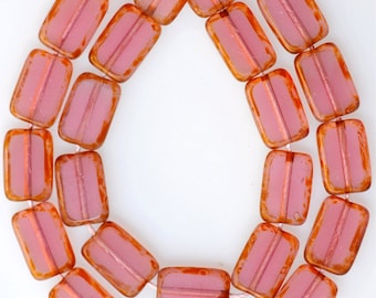 Tjeckisk glaspärla med platt rektangulär fönsterpärla och Picasso-kant - Diffusionskant - 8 mm x 12 mm - Olika färger - 25 st