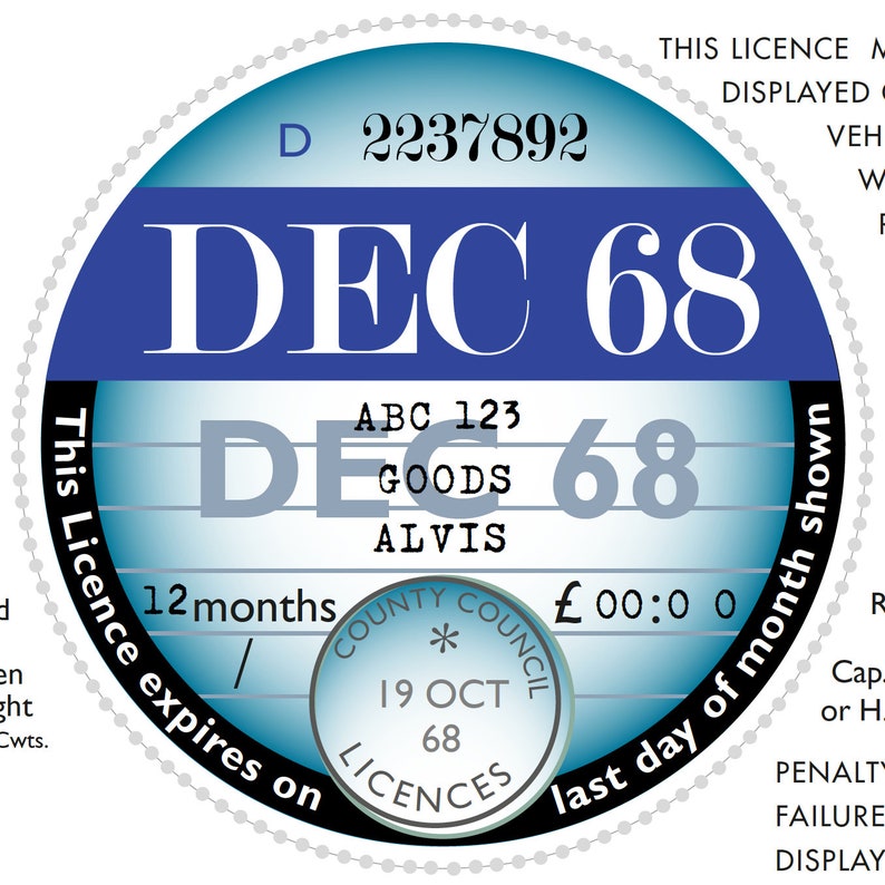 Edit and Print Your Own Replica Road Tax Disc 1963 1977 for Etsy UK