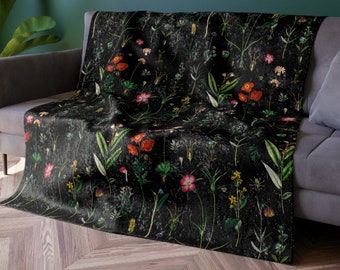Manta botánica de terciopelo aplastado: manta floral estilo cottagecore