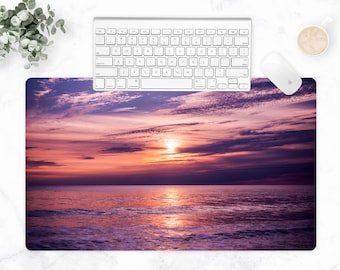 Alfombrilla de escritorio grande con diseño de atardecer en la playa, alfombrilla antideslizante para ratón