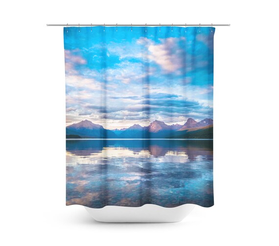 Shower Curtain Mountains Lake Wanderlust Nature Blue Etsy