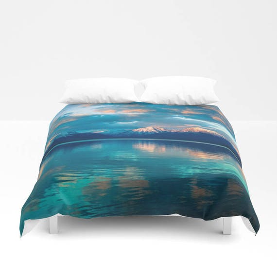 Duvet Cover Blue Mountains Water Reflection Lake Bedding Etsy