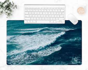 Ocean Waves Desk Mat: Beach Office Decor, Non-Slip Mousepad