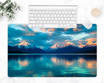 Alfombrilla de escritorio con atardecer en el lago de montaña, alfombrilla para escritorio para fotografía de naturaleza