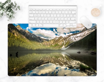Alfombrilla de escritorio para fotografía de lago de montaña, alfombrilla de ratón natural