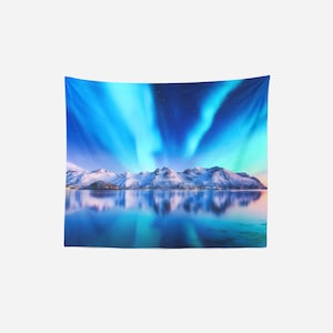 Mountain Tapestry, Aurora Borealis, Mountain Wall Hanging, Northern Lights, Night Sky, Large Wall Tapestries