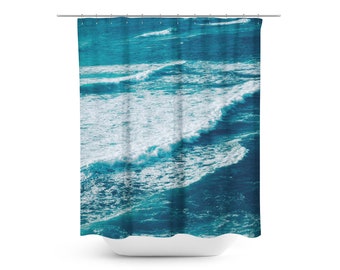 Shower Curtain, Seascape Waves Ocean Beach, Nautical Bathroom Decor, Coastal Decor, Bohemian, Home Decor