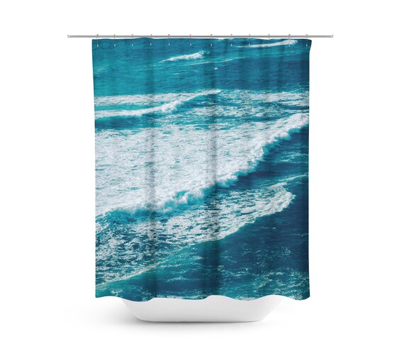 Shower Curtain Seascape Waves Ocean Beach Nautical Bathroom Etsy