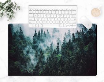 Misty Forest Desk Mat, Nature Mouse pad, Green Desk Pad, Scenic Office Decor, Modern Keyboard Mat