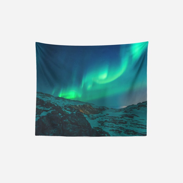 Mountain Wall Tapestry, Mountain Tapestry, Northern Lights Aurora Borealis Sky, Nature Tapestry, Photo Tapestry, Home Decor