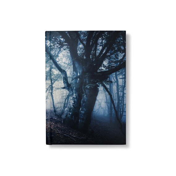 Moody Forest Hardcover Journal, Dark Blue Woodland Notebook, Wanderlust Gifts, Lined Pages