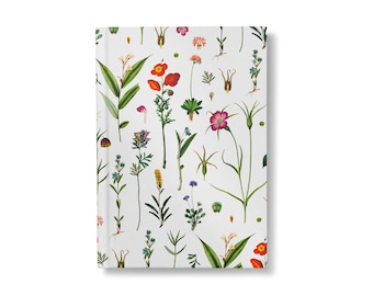 Diario botánico antiguo de tapa dura, diario floral de tapa dura, impresión botánica, diarios de naturaleza