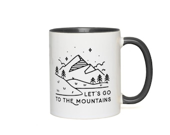 Mountain Mug, Nature Lover, Hiking Mug, Coffee Lovers Gift, Accent Mug, 11 oz, 7 Accent Colors