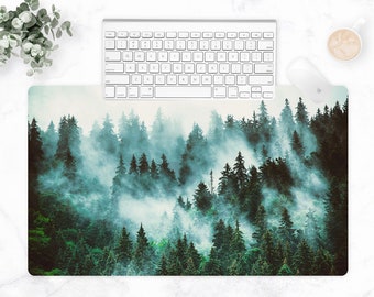 Alfombrilla de escritorio con diseño de bosque brumoso, alfombrilla de ratón natural, decoración de oficina