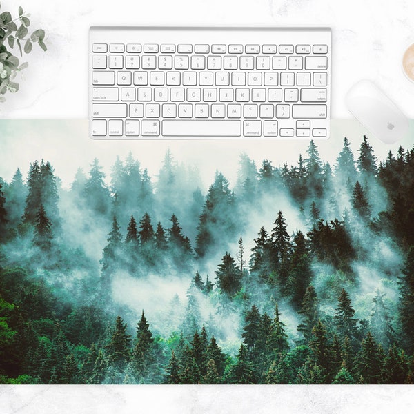 Foggy Trees Desk Mat, Nature Mouse Pad, Large Mouse Mat, Deskmat, Keyboard Mat, Forest Desk Decor Aesthetic, Desk Decorations, Cubicle Decor