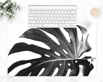 Alfombrilla de escritorio de hoja de Monstera tropical, alfombrilla de ratón de planta, alfombrilla de escritorio Boho, decoraciones de escritorio lindas, alfombrilla de ratón, regalo protector de escritorio de alfombrilla de ratón natural