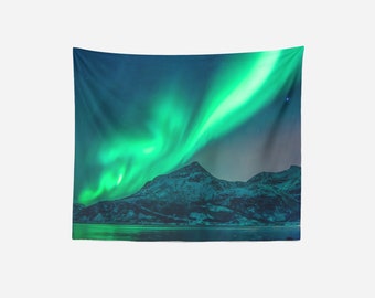 Wall Tapestry, Mountain Tapestry, Wall Hanging, Aurora Borealis Northern Lights Sky,Nature Large Photo Wall Art, Modern Tapestry, Home Decor