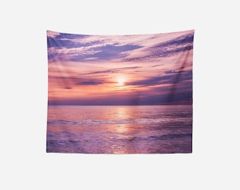 Ocean Sunset Tapestry, Beach Waves Wall Art, Coastal Decor