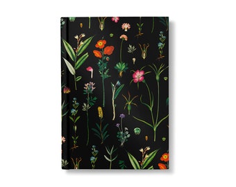 Diario botánico de tapa dura, cuaderno floral negro, páginas rayadas, regalo para amantes de las plantas
