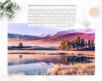 Lake Reflection Large Desk Mat, Nature Mousepad, Mousemat, Cool Desk, Keyboard Mat, Cubicle Office Decor for Work from Home