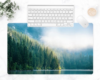 Alfombrilla de escritorio grande de árboles de pino, alfombrilla de escritorio natural, protector de escritorio, alfombrilla de ratón de bosque para el trabajo, el hogar y la oficina