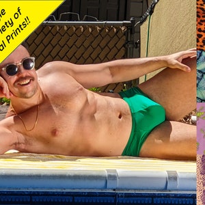 Men's Pouch and Booty Swim Thong in a Animal Prints