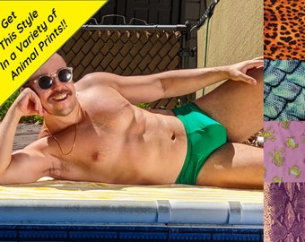 Men's Pouch and Booty Swim Thong in a Animal Prints