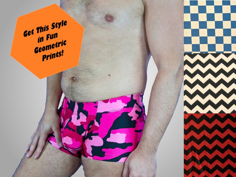 Men's Pouch and Booty Swim Trunks in Geometric Prints image 5