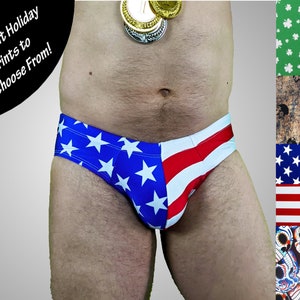Men's Contour Swim Brief in Holiday Prints Stars and Stripes