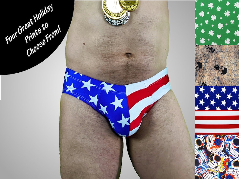 Men's Contour Swim Brief in Holiday Prints Stars and Stripes