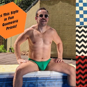 Men's Pouch and Booty Thong Swimsuit in Geometric Prints