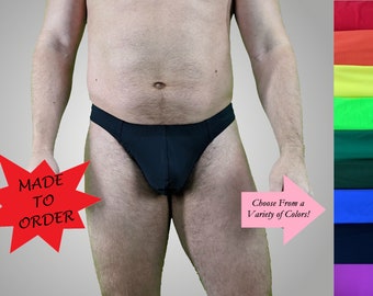 Men&#39;s Thong Swimsuit with Contour Pouch in Solid Colors